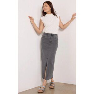 Kut From The Kloth Midi Skirt Washed Gray Denim Front Slit NWT Womens Size 6